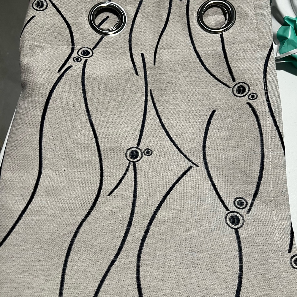 Elegant Beige and Black Patterned Linen  Curtains 84” long x 52” wide